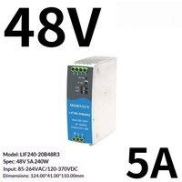Alimentation électrique sur rail DIN Mornsun LIF240-20B48R3 240W 48V 5A, efficacité 94%, PFC actif, -40~85°C, 5000m /IEC62368, télécommunications