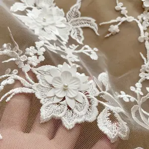 Hard Material Lace Wedding Dress Fabric Beautiful Leaf Sequin Applique Headwear Fabric Lace