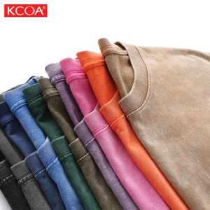 免费样品100% 棉男士超大酸洗t恤230克复古风格重平面设计定制标志实心图案 - Product Image 2