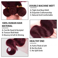 Lot de mèches de cheveux humains brésiliens en vison avec fermeture, cuticules alignées, extensions de cheveux Remy, couleur rouge bordeaux 99J, mèches de cheveux ondulés