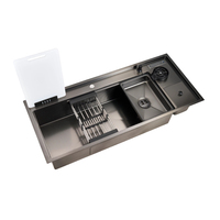 Évier de cuisine multifonctionnel en acier inoxydable 304 de 120 cm avec surface gaufrée et accessoires