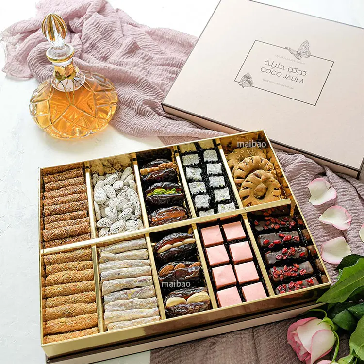 Groothandel Luxe Exquise Open Raam Datum Verpakking Voor Ramadan Handgemaakte Verpakking Verse Data Fruit Chocolade Koekjes Doos