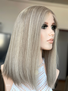 Pelucas Judías de Lujo con Encaje HD, Cabello Humano Europeo Virgen, Liso Sedoso Transparente, 13 Pulgadas, con Reflejos Ceniza, para Mujeres Blancas - Product Image 1