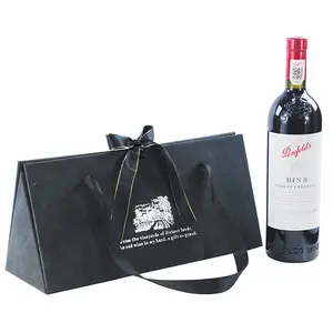 Logotipo personalizado Luxo Graciosa Portátil Folding Leather Storage Champagne Wine Packaging Gift Box com Ribbon Handle