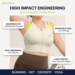 <strong>Women's</strong> Sports Bra Full Coverage Padded <strong>Compression</strong> <strong>Tops</strong> Zip Front High Impact Sports Bras for <strong>Women</strong> with Big Breast - Product Image 2