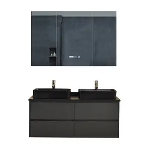 Modern Wall Bathroom Vanity Cabinets Furniture Supplier Luxury Double Sink Bath Vanity Set Floating Led Mirror Vanity