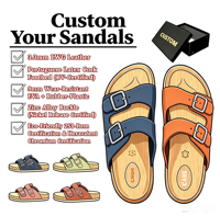 Sandales en cuir huilé personnalisées OEM à double bride, semelle en liège, légères, antidérapantes, chaussures d'été pour hommes et femmes, fournisseur en gros