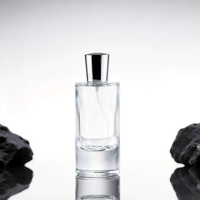 Elegant Tall Round Glass Perfume Spray Bottle 80ml Silver Pump Refillable Screen Printed Fragrance Container for Luxury Gift