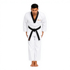 Uniforme de Taekwondo Thorwor para Hombre, Blanco, 8oz, Algodón Transpirable, Cuello en V, Corte Regular para Adultos, Prenda de Una Pieza para Artes Marciales - Product Image 1
