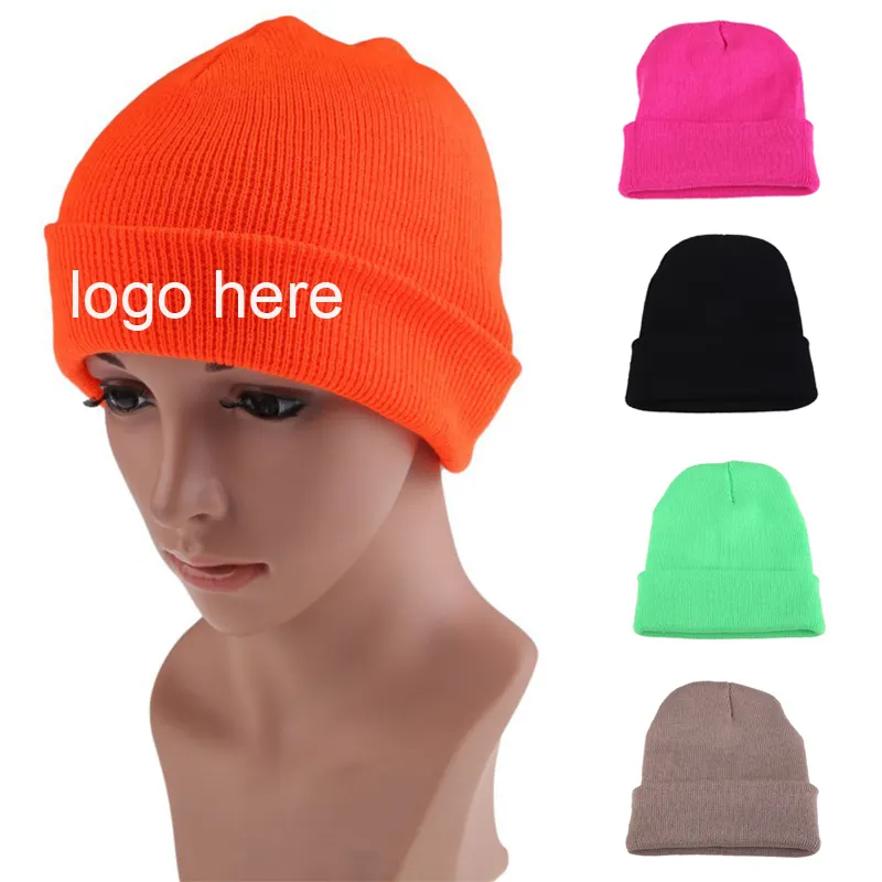 Topi Beanie rajut kustom musim dingin akrilik 100% kualitas Super topi Beanie Logo kustom topi Beanie uniseks untuk pria topi rajut musim dingin