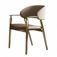 Fauteuil design moderne en acier inoxydable avec cadre en cuir microfibre et dossier pour salle à manger d'hôtel, fauteuil doré de luxe
