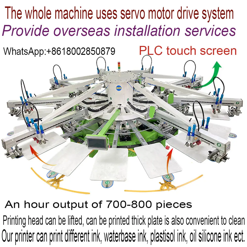 8 colori 18 stazioni macchina da stampa serigrafica automatica per magliette con tavola rotante