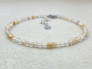 Pulsera de Cuarzo Rutilado Dorado con Cuentas Microfacetadas de Acero Inoxidable, Cristal Minimalista, Pequeñas Piedras Preciosas - Product Image 5