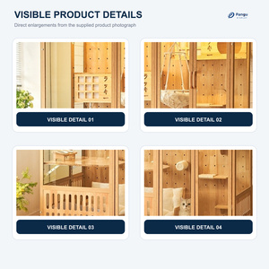 Nueva llegada: Villa de lujo ecológica para gatos de vidrio y madera con luz <span class=keywords><strong>LED</strong></span>, múltiples funciones, rascador y cafetería para mascotas. - Product Image 3