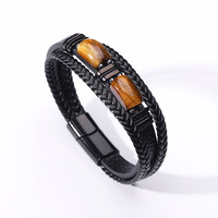 Bracelet en cuir multi-couches unisexe avec pierre œil de tigre, fermoir magnétique, tendance, best-seller transfrontalier Europe-Amérique