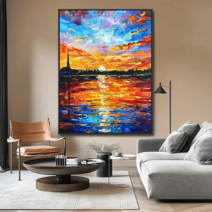 <span class=keywords><strong>Peinture</strong></span> à l'huile sur toile <span class=keywords><strong>de</strong></span> style moderne faite à la main, <span class=keywords><strong>coucher</strong></span> <span class=keywords><strong>de</strong></span> <span class=keywords><strong>soleil</strong></span> sur la <span class=keywords><strong>plage</strong></span>, décoration murale, peintures à l'huile <span class=keywords><strong>de</strong></span> paysage, art mural abstrait - Product Image 2
