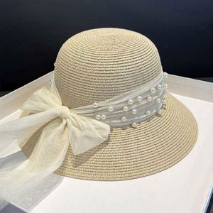 <b>Summer</b> New Pearl Mesh Sunshade <b>Straw</b> Character Woven Lace Travel Female Bowknot Bucket <b>Hat</b> Wholesale - Product Image 5