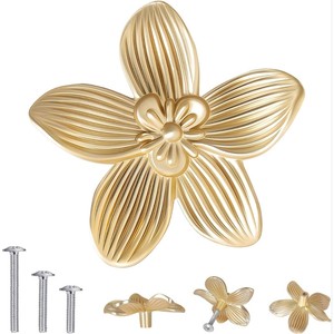 <b>Gold</b> Petal Shape Zinc Alloy Cabinet Handle <b>Drawer</b> <b>Pull</b> Chinese Style Durable Hardware Accessory - Product Image 4