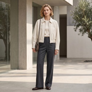<span class=keywords><strong>Giacca</strong></span> in <span class=keywords><strong>Pelle</strong></span> Morbida di Agnello a Grana Fine per Donna, Colore Crema <span class=keywords><strong>Beige</strong></span>, Colletto a Camicia, Chiusura Frontale con Zip, Stile Casual e Comodo - Product Image 1