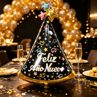 Chapeau de fête du Nouvel An, ballon en aluminium 84*54cm, imprimé noir et coloré pour la décoration de fête du Nouvel An à la maison, certifié FSC
