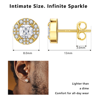 Boucles d'oreilles clous halo en argent 925 plaqué or avec pierres CZ 5A taille brillant rond pour homme, serties à griffes