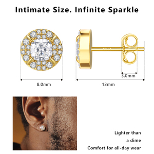 Pendientes de Plata 925 con Circonitas 5A, Diseño Halo, Chapados en Oro, Corte Brillante Redondo, Joyería para Hombre, Engaste de Puntas - Product Image 3