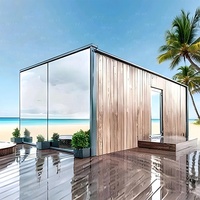 Maison préfabriquée en conteneur, design modulaire rectangulaire en verre trempé miroir, pour bureau, villa, maison préfabriquée