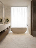 Dalle en porcelaine Statuario White à veissures subtiles 600x1200mm, grand format, pour sol et mur, aspect sans joint, idéale pour villa, appartement, salon