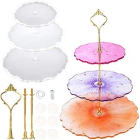 AK DIY Présentoir à Desserts Gâteau de Mariage à 3 Niveaux, Moules en Silicone Résine Époxy Ronds Carrés pour Plateau de Service, Outils Artisanaux pour Résine