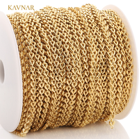 Chaîne à Cœur Creux KAVNAR Fashion, Plaqué Or 18K, Acier Inoxydable 304, Chaîne à Perles Cœur pour Fabrication de Bijoux, Collier, Bracelet