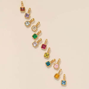 Collier pendentif carré coloré en zircon pierre de naissance, fournitures de fabrication de bijoux DIY pour femmes, vente en gros - Product Image 4
