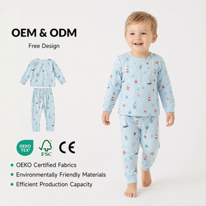 Conjunto de Pijamas para Meninos em Tencel Modal, Roupas de Dormir para Crianças, Atacado, Impresso, Conjunto de Duas Peças, PJs de Manga Longa para Bebês - Product Image 1