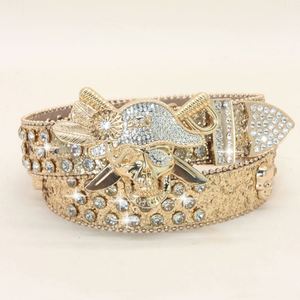 Cinturón Retro Bling Bling BB para Mujer con Tachuelas de Diamantes, Correa de Cuero PU, Hebilla de Aleación con Calavera, Estilo Vaquero Occidental, con Pedrería, Popular para Hombre - Product Image 2