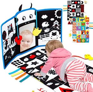Jouets sensoriels Montessori en tissu noir et blanc à fort contraste pour bébé, miroir de sol pour le temps sur le ventre, jouet souple de voyage attachable, pour la literie et la salle de bain - Product Image 1