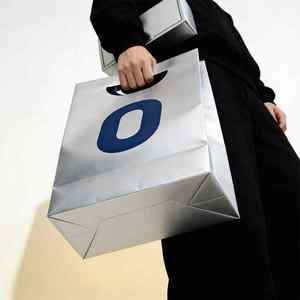 Sacchetto di Carta con Manico Fustellato, Stampa Logo Personalizzata, Confezione per Vendita al Dettaglio con Finitura in Lamina Argento per Abbigliamento, Vestiti, Felpe, Imballaggio Esterno - Product Image 3