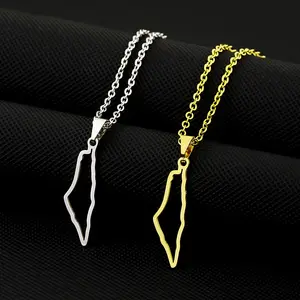 NUORO New Stainless Steel Hollow World Map Israel Necklace For Women Man Gold Silver Color Israel Map Pendant Necklaces