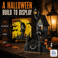 Set Bangunan Rumah Hantu Halloween Dua Bunga, Kuburan Berpagar, Tengkorak Labu, Arsitektur Gotik, Mainan untuk Remaja CN ZHE