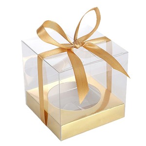 Caja pequeña de Color caramelo reciclado, Tarjeta blanca, caja de regalo de forma cuadrada transparente, embalaje colorido de plástico PET para cupcakes - Product Image 1
