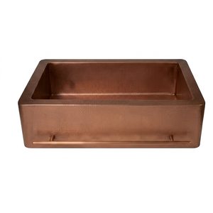 Fregadero de Cocina Rectangular de Cobre Martillado Hecho a Mano, Acabado Mate Rústico, con Delantal Frontal y Un Solo Tazón - Product Image 1