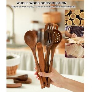 ชุดอุปกรณ์ครัวไม้สักอะคาเซียแท้ ชุดเครื่องครัวไม้แบบไม่ติดกระทะ ช้อนไม้ ตะหลิว พร้อมที่วาง - Product Image 2