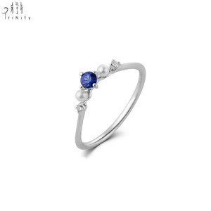 Hong Kong Supplier Fine Jewelry Wholesale 18K White Gold Natural Sapphire Diamond Freshwater Pearl Ring For Women Daily Wear - Product Image 3