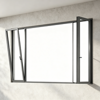 Ventana Moderna de Vidrio Templado Insonorizado, Ventana Abatible de Aluminio con Rotura de Puente Térmico, Color Negro Simple