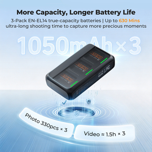 K&F Concept - Juego de 3 Baterías Recargables para Cámara Nikon EN-EL14 de 1050 mAh y Cargador Rápido - Product Image 2