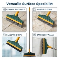 Brosse de nettoyage pour carrelage de salle de bain à poils rigides 2-en-1 avec grattoir pour fentes sans angle mort