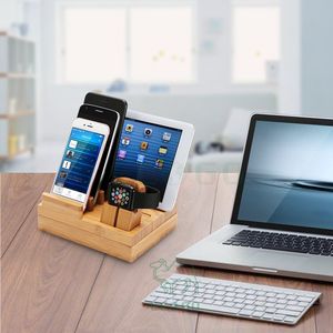 Soporte de carga Vertical de reloj de bambú Soporte organizador de cable de escritorio para reloj inteligente, teléfono, teléfonos inteligentes, tabletas Estación de acoplamiento - Product Image 1