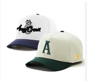 Gorras de Béisbol de Pana de 5 Paneles Unisex de Alta Calidad Aung Crown, Gorras de Béisbol con Visera Curva de Dos Tonos y Logotipo Bordado Personalizado - Product Image 1