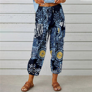 Nouveauté été 2023 : Pantalon décontracté <span class=keywords><strong>femme</strong></span> coupe bootcut taille haute en coton et lin, style européen et américain, pour le commerce transfrontalier - Product Image 4