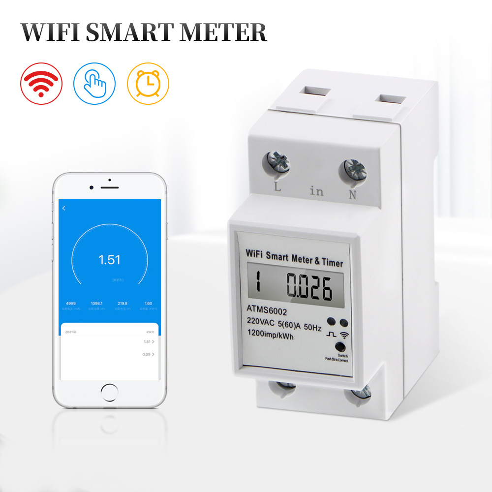 Умный измеритель мощности, однофазный цифровой кВтч-метр с Wi-Fi, умный предоплаченный Электрический измеритель мощности
