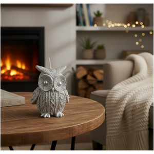 Candela a forma di gufo grigio con glitter, decorazione per la casa unica e accattivante - Product Image 3