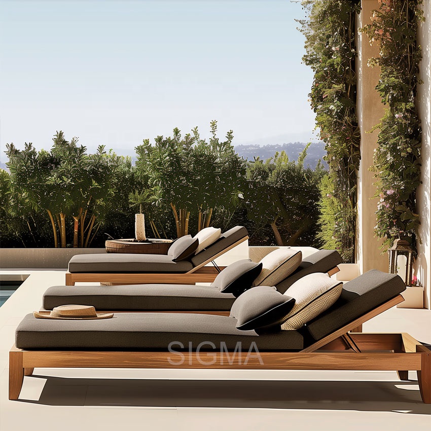 All Weather Hotel Furniture Garden Chaise Patio Teak Wood Outdoor Lounger